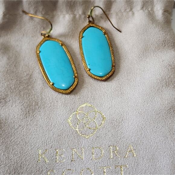 Kendra scott antique brass and turquoise Elle Earrings - Picture 2 of 3